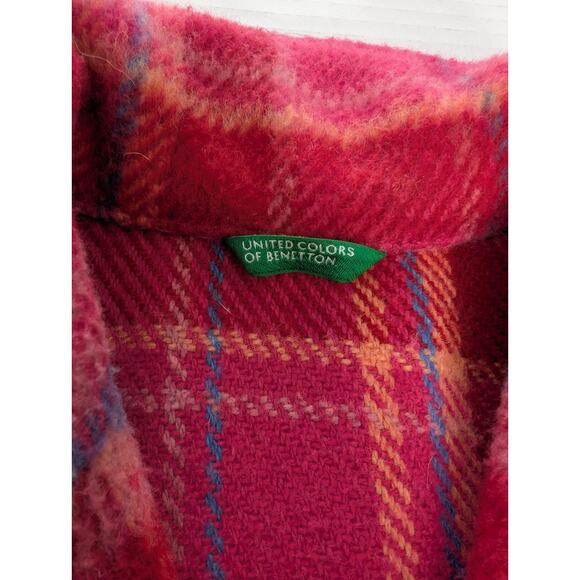 Vintage United Colors of Benetton Girls Pink Plaid Wool Blend Blazer Jacket Size - Picture 2 of 7